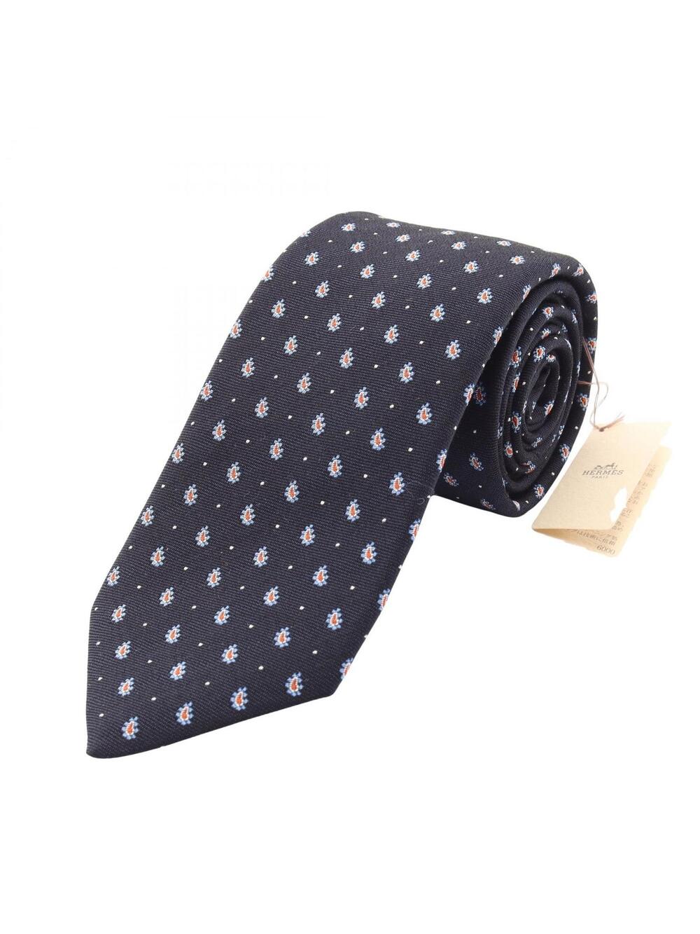 Hermes All Over Pattern Tie Silk Navy #314032H34B